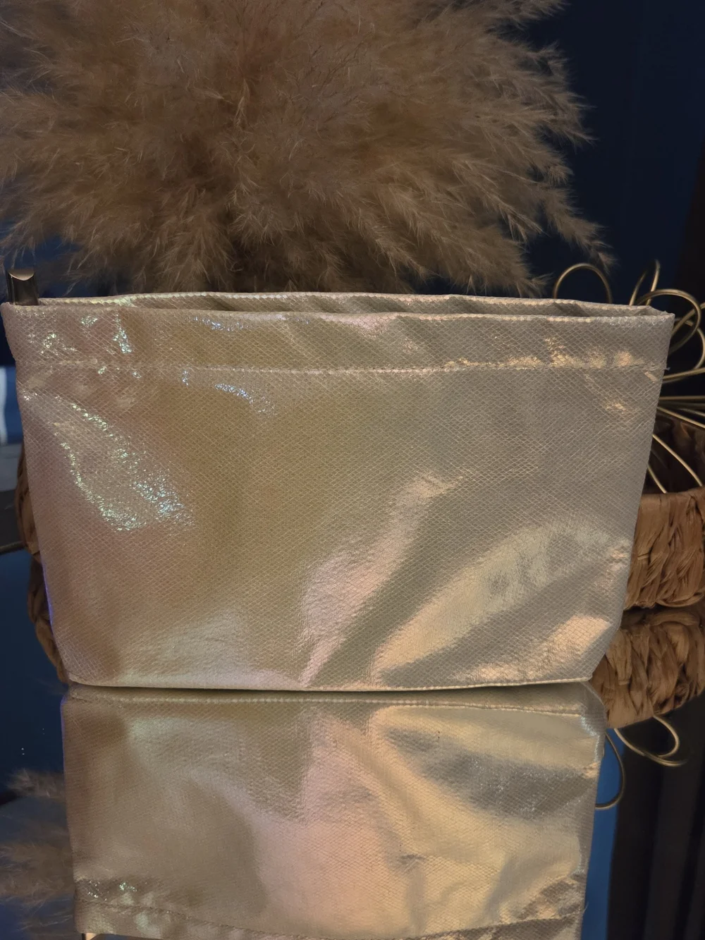 Equilibria Metallic Champagne Gold Iridescent Textured Zip Clutch Pouch